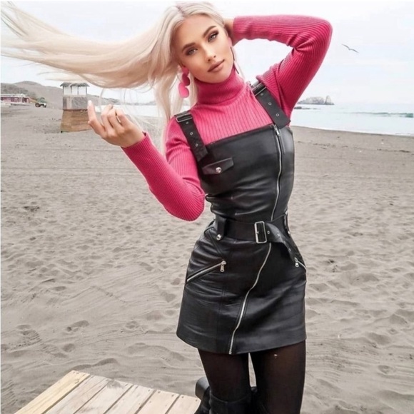 NWOT Zara moto genuine leather mini dress Small - Picture 1 of 5